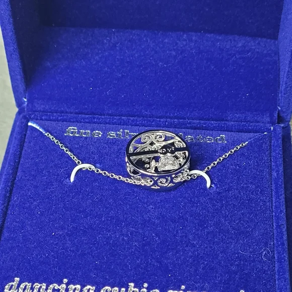 Sparkle Allure Dancing Cubic Zirconia Pure Silver Over Brass Cable Moon Necklace - Picture 4 of 8